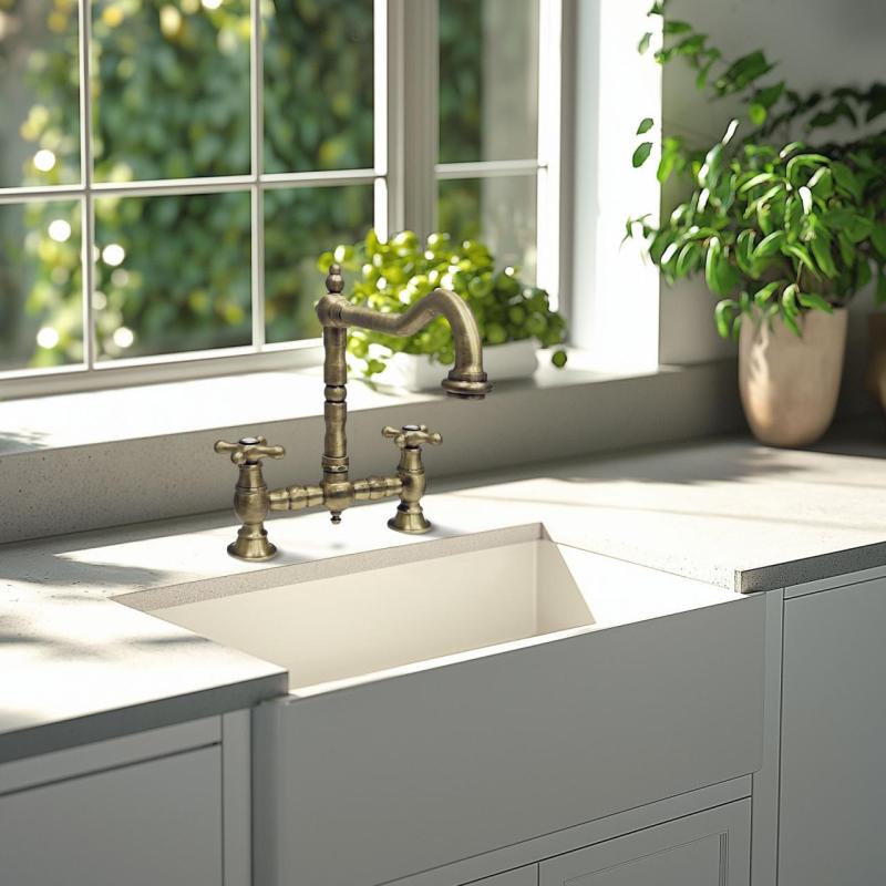 PB Torneira de Cozinha Nostálgica de Bronze com Bica Angular e Manípulos em Forma de Estrela PBN.BRO.H.ST