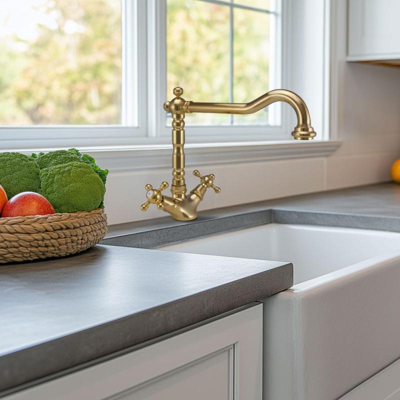 PB Nostálgica torneira de cozinha clássica dourada V1910 com bica giratória 1150424170