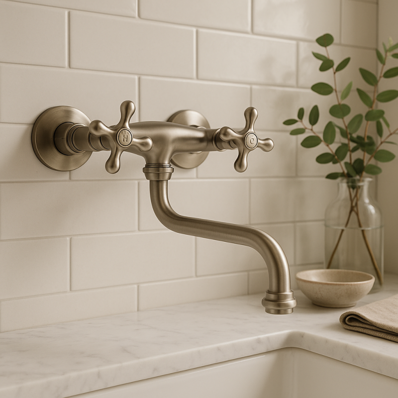 PB Torneira de cozinha nostálgica Classic C de parede em aço inoxidável 10.2722