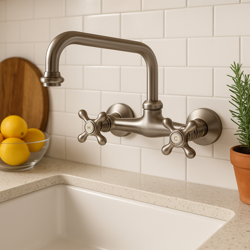 Torneira de cozinha nostálgica PB V2723 de parede em aço inoxidável