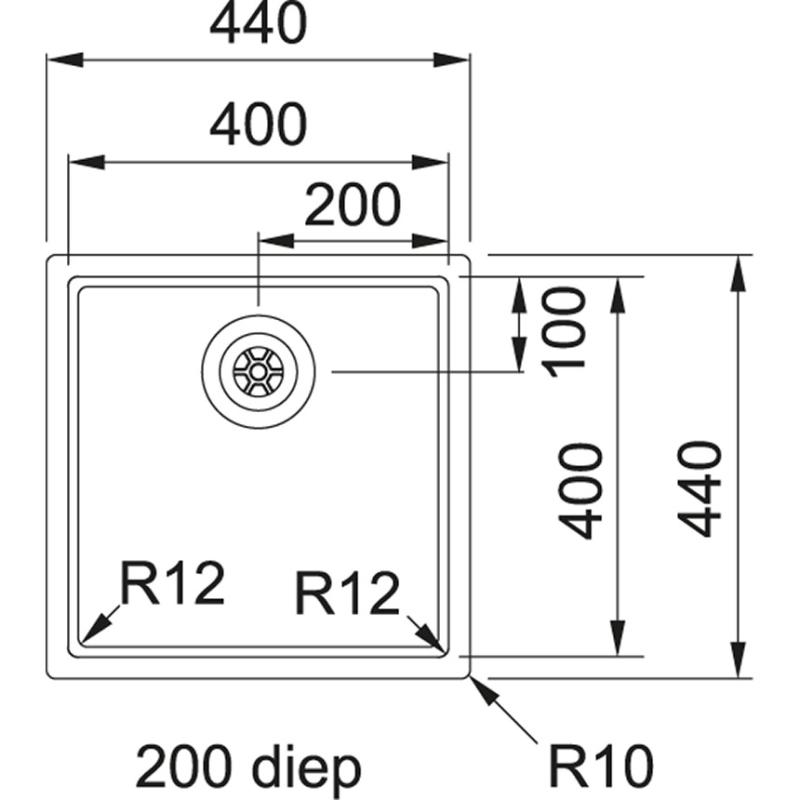 Franke Bolero Plus R12 BXX 110-40 pia de cozinha em aço inoxidável de instalação por baixo 40x40cm 122.0576.355