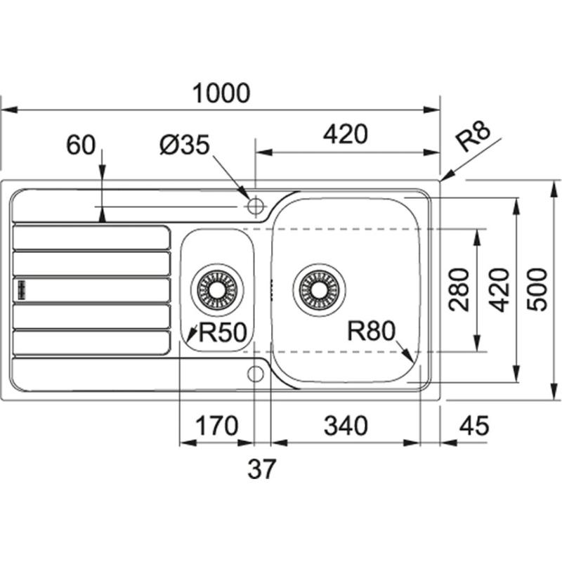 Franke Spark SKX 651 pia de cozinha em aço inoxidável de uma bacia e meia com escorredor reversível 101.0315.546