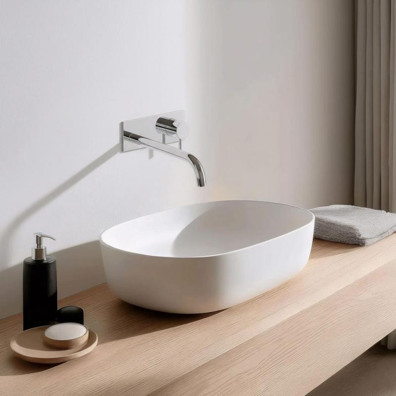 Waterevolution Flow misturador de lavatório embutido com placa de cobertura cromada com bica de 25cm T1161B01-25