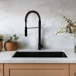 Waterevolution Flow torneira de cozinha semi-profissional preto fosco com coluna e mola T157PR