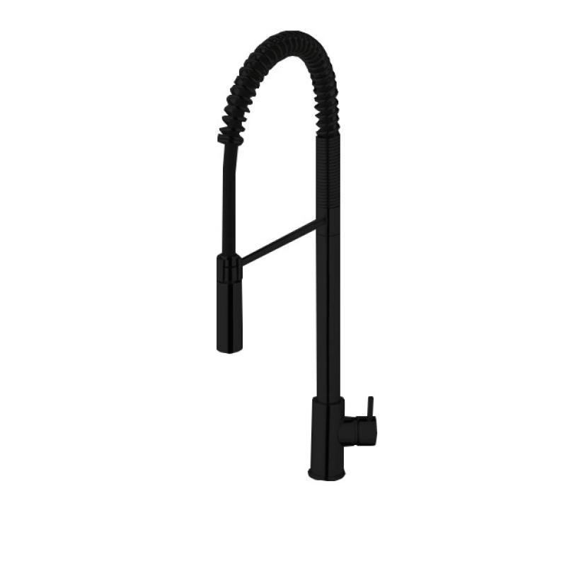 Torneira de cozinha semiprofissional Waterrevolution Flow em preto mate com coluna e mola T157PR
