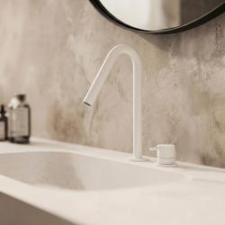 Torneira de lavatório Waterrevolution Flow de 2 furos, branco mate, com pequeno V, caudal de 120 mm, T1121VBR