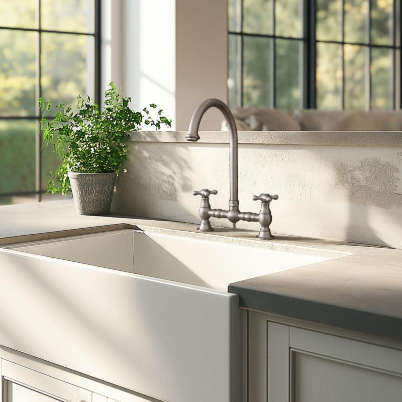 PB Torneira de cozinha nostálgica , em aço inoxidável, com bica arredondada e manípulos em forma de estrela PBN.RVS.R.ST