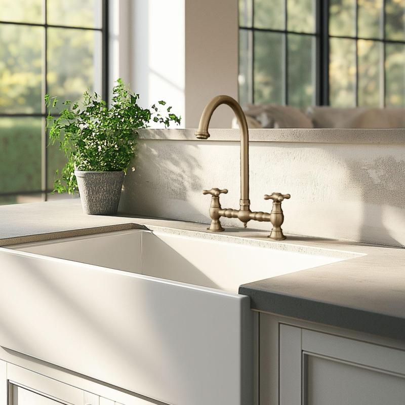 PB Torneira de Cozinha Nostálgica para Ilha em Bronze com Bica Redonda e Manípulos em Forma de Estrela PBN.BRO.R.ST