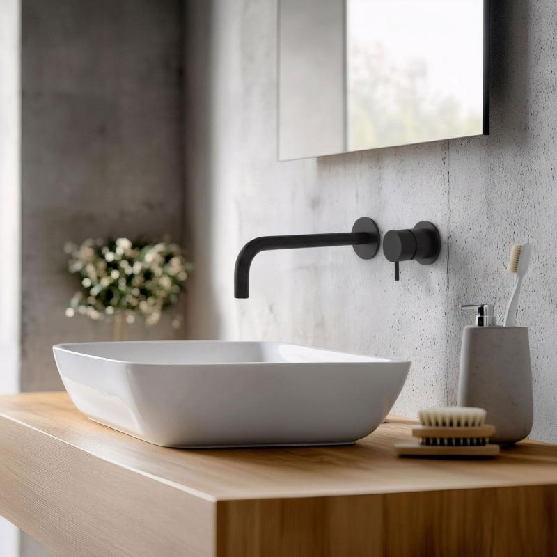 Torneira de lavatório embutida Watervolution Flow em preto mate com bico de 21 cm T116BPR-21