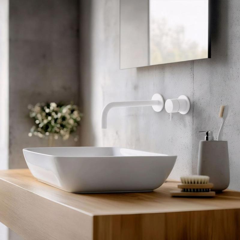 Torneira de lavatório embutida Watervolution Flow em branco mate com bico de 21 cm T116BBR-21