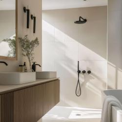 Waterevolution Flow conjunto de chuveiro embutido preto fosco com termostato, chuveiro de teto e ducha manual 1208846402