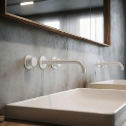 Torneira de lavatório embutida Waterrevolution Flow de 3 furos, branco mate, com bico de 21 cm T1163FBR-21