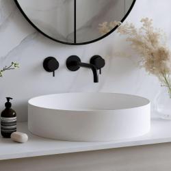 Torneira de lavatório embutida Waterrevolution Flow de 3 furos, preto mate, com bico de 15 cm T1163FPR-15