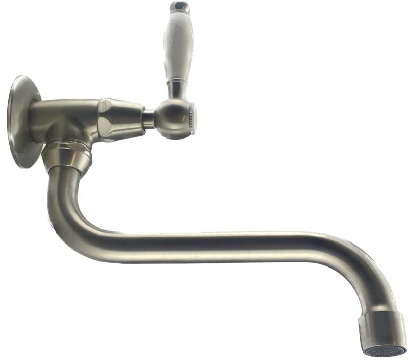 Torneira clássica de parede PB com alavanca branca para água fria e bica longa em aço inoxidável 1208853572
