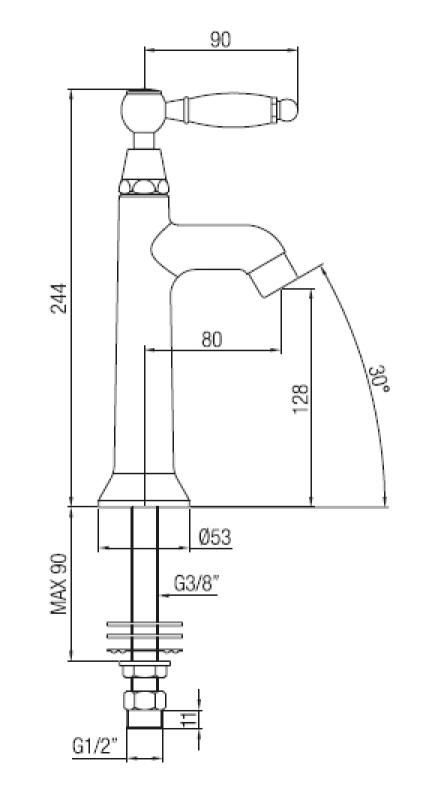 Torneira clássica de fonte PB com alavanca branca para água fria com bronze 1208853892