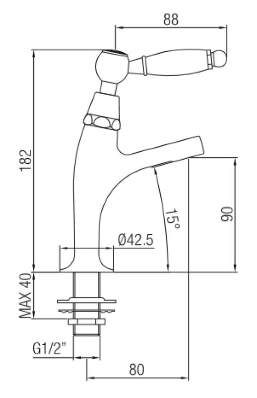 Torneira clássica PB para lavatório com alavanca branca, água fria, modelo pequeno, cromado 1208854162