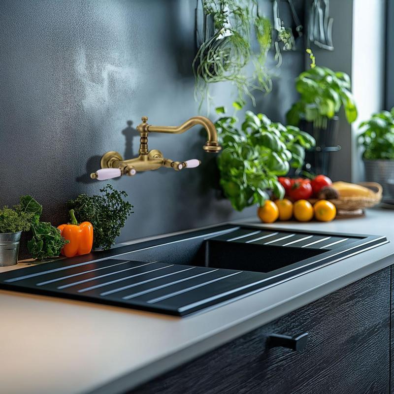 PB torneira clássica Torneira de parede com alavancas brancas Bronze 1208854182