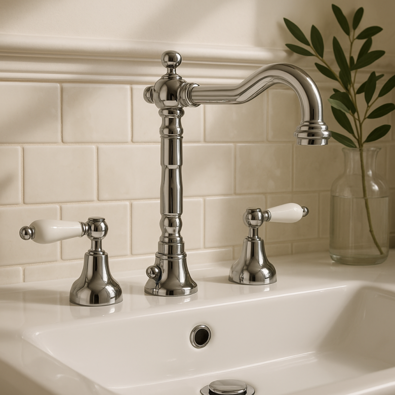 PB torneira clássica de 3 furos para lavatório, alavancas brancas, cromo 1208854262