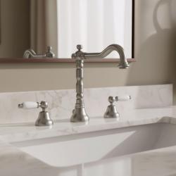 PB torneira clássica de 3 furos para lavatório com alças brancas em aço inoxidável 1208854282