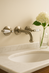 PB torneira clássica embutida na parede com alavancas brancas, bico de 16 cm em aço inoxidável 1208854342