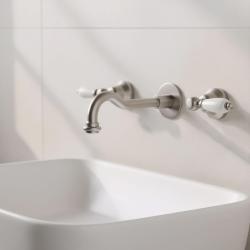 PB torneira clássica embutida na parede com alavancas brancas, bica de 25 cm, aço inoxidável 1208854402