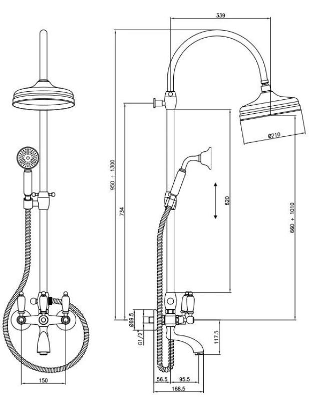 PB clássico Conjunto de Chuveiro de Parede com Chuveiro de Chuva Aço Inoxidável 1208854832