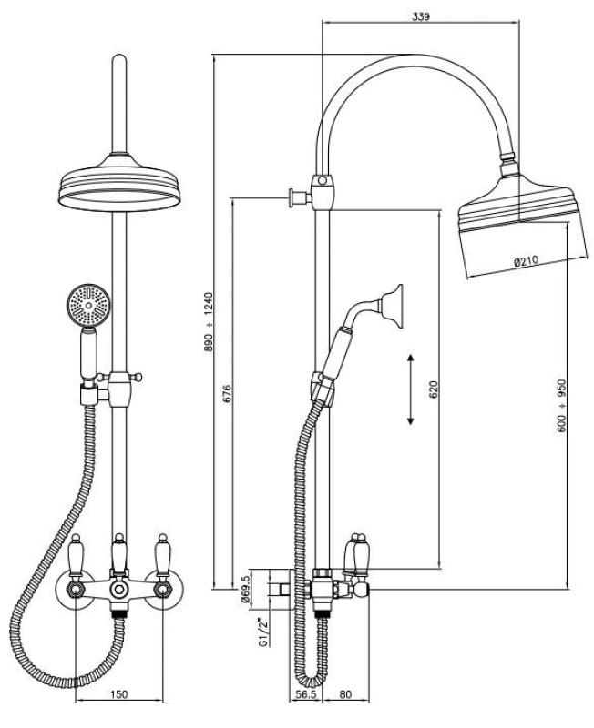 PB conjunto de chuveiro clássico com coluna de chuveiro telescópica e chuveiro de chuva cromado 1208854872.