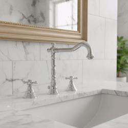 PB kraan clássica de lavatório de 3 furos com botões em forma de estrela e bica de 18,5 cm em Cromado 1208854922