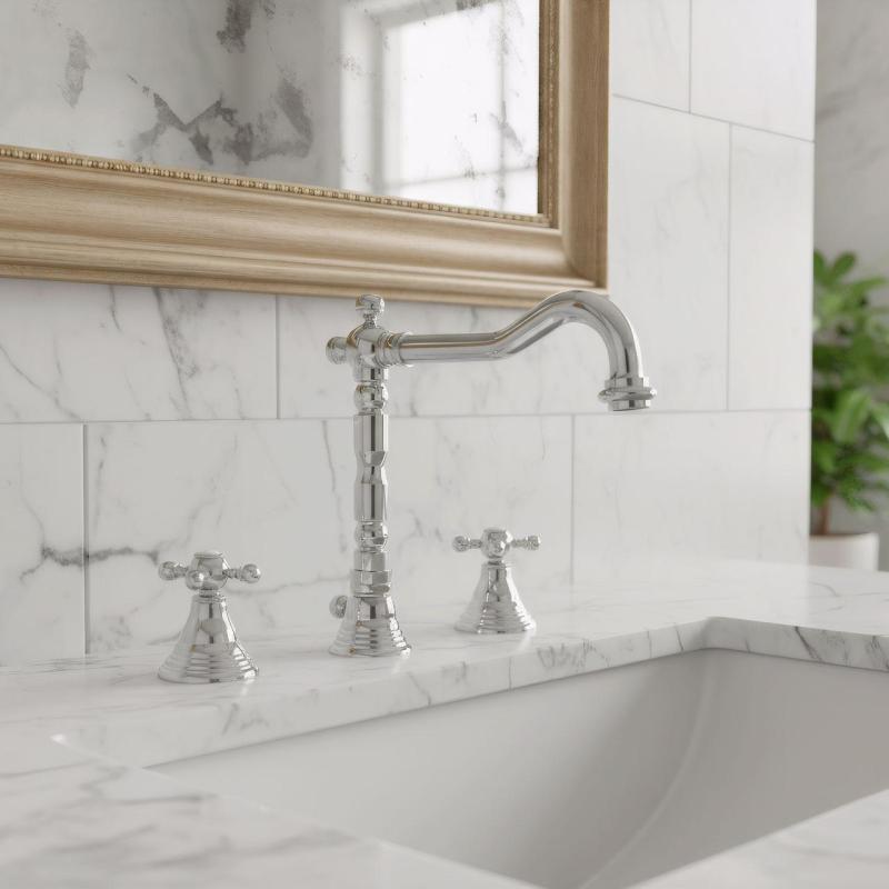 PB kraan clássica de lavatório de 3 furos com botões em forma de estrela e bica de 18,5 cm em Cromado 1208854922