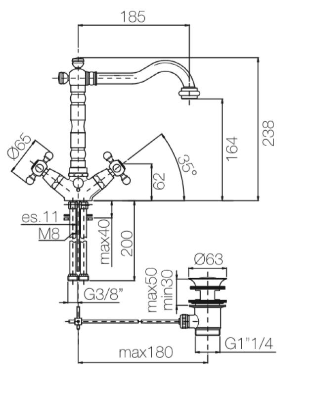 PB torneira clássica para lavatório com manípulos em estrela e bica de 18,5 cm em cromo 1208854932