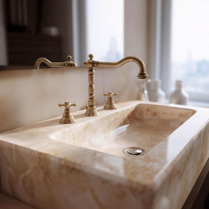 Torneira clássica de lavatório de 3 furos PB com manípulos em forma de estrela, bica de 18,5 cm Bronze 1208854942