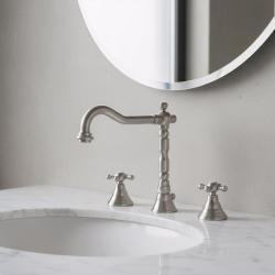 PB torneira de lavatório clássica de 3 furos com manípulos em forma de estrela e bica de 18,5 cm em aço inoxidável 1208854952