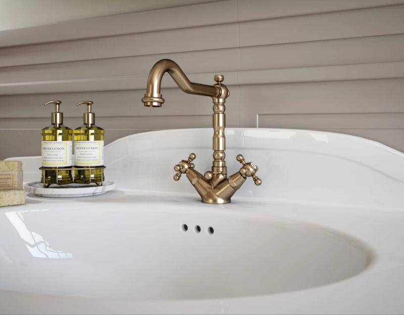 PB torneira clássica para lavatório, manípulos em forma de estrela, bica de 18,5 cm, Bronze 1208854962