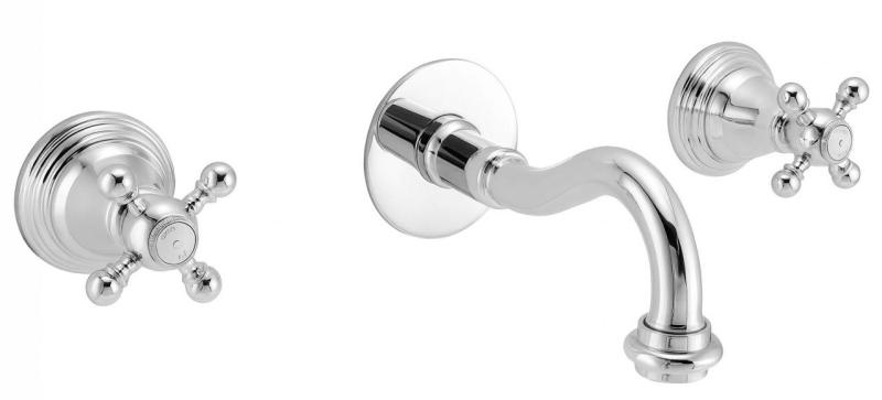 PB torneira de parede embutida clássica com manípulos em forma de estrela, bica de 20 cm, Cromado 1208855072