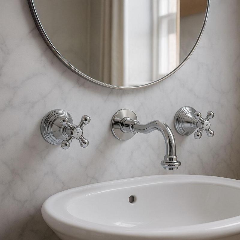 PB torneira de parede embutida clássica com manípulos em forma de estrela, bica de 20 cm, Cromado 1208855072