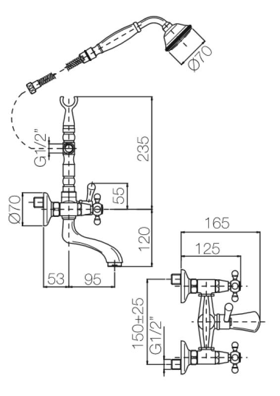 PB torneira clássica de montagem em banheira com botões fortes Bronze, incluindo chuveiro de mão 1208855162
