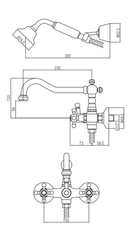 PB conjunto de torneira clássica para banheira com botões em forma de estrela e ducha manual incluída RVS 1208855262