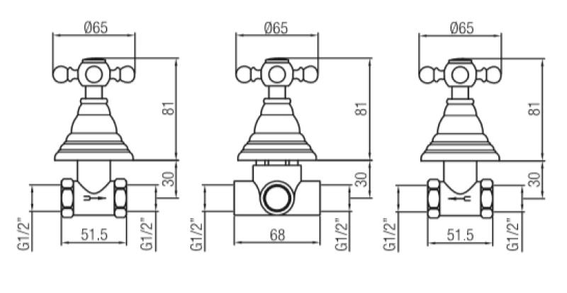 Conjunto de duche embutido clássico de 2 vias PB com desviador e manípulos em estrela Cromado 1208855362