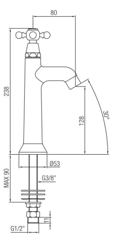 Torneira clássica de fonte PB com manípulo em forma de estrela para água fria, cromada 1208855532