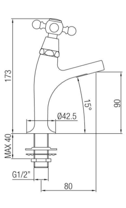 PB torneira clássica de lavatório com manípulo em estrela, água fria, modelo pequeno, cromado 1208855682
