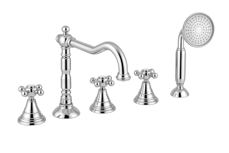 PB torneira clássica de 5 furos para borda de banheira com botões fortes Cromado 1208855772