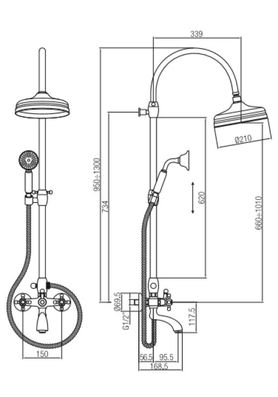 Conjunto de duche clássico PB com chuveiro de teto, botões de estrela, bronze 1208855872