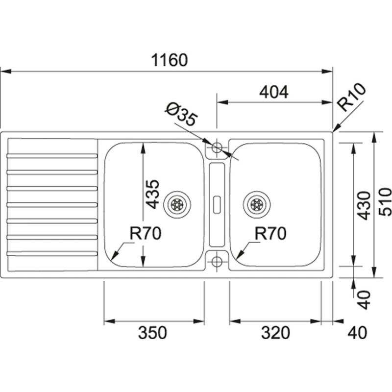 Franke Argos AGX 221 pia dupla de aço inoxidável com escorredor de embutir raso 116x51cm 127.0635.632