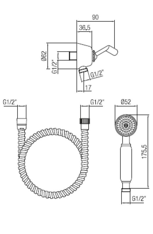 Conjunto de ducha manual clássica PB com gancho de suspensão Aço Inoxidável 1208899032