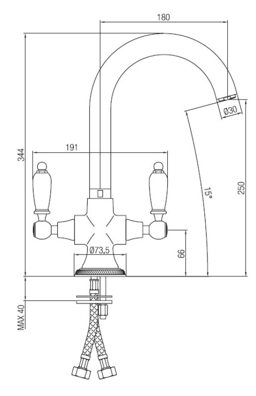 PB torneira de cozinha clássica com alavancas brancas Bronze 1208910892