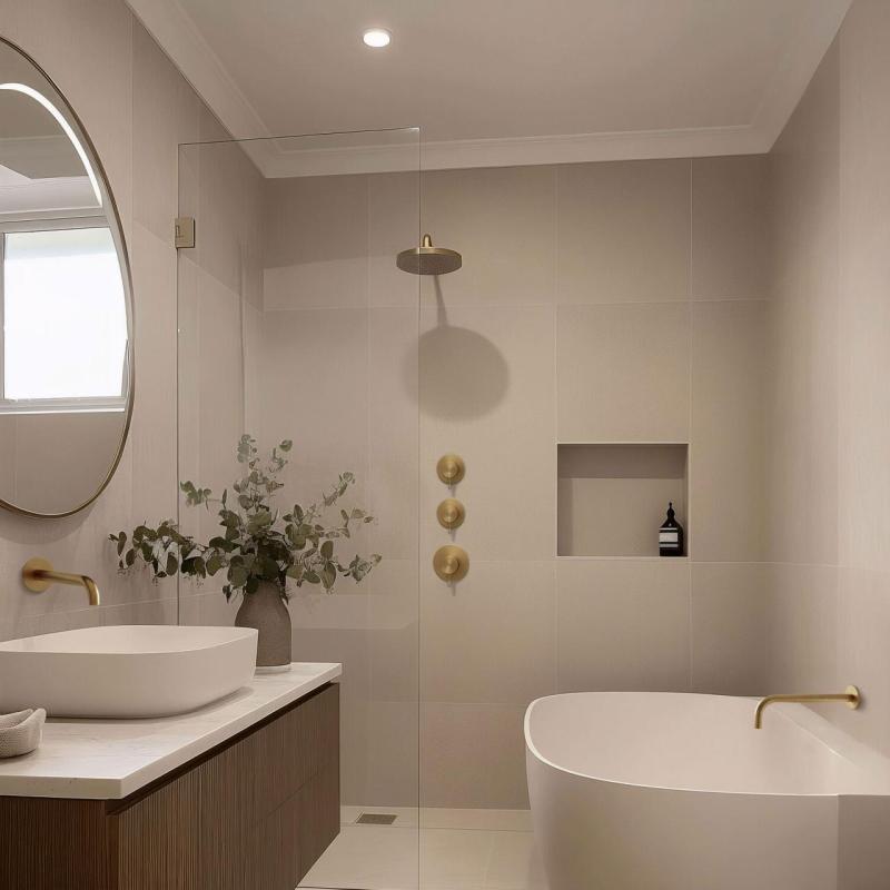 Termóstato de duche embutido Waterrevolution Flow com 2 torneiras de fecho em latão escovado 1208916452