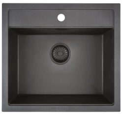 Lavabo de quartzo preto Caressi Black Line com furo para torneira, 50cm de sobrepor, modelo CAGR50KRBK-TU com válvula preta 1208921328