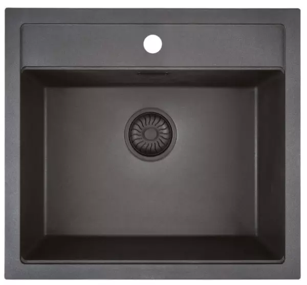 Lavabo de quartzo preto Caressi Black Line com furo para torneira, 50cm de sobrepor, modelo CAGR50KRBK-TU com válvula preta 1208921328