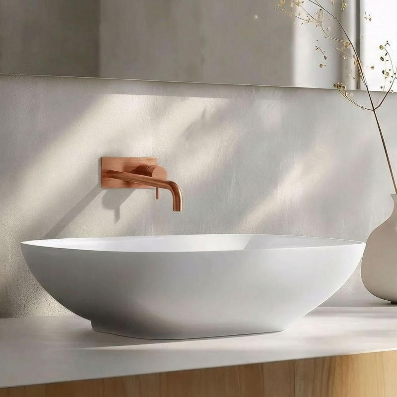 Waterevolution Flow torneira embutida para lavatório com placa de cobertura PVD cobre escovado com bica de 15cm T1161CPE-15