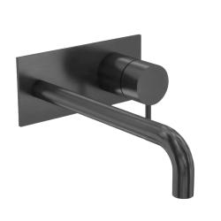 Waterevolution Flow misturador embutido para lavatório com placa de cobertura PVD Gun Metal com bica de 15cm T1161GME-15